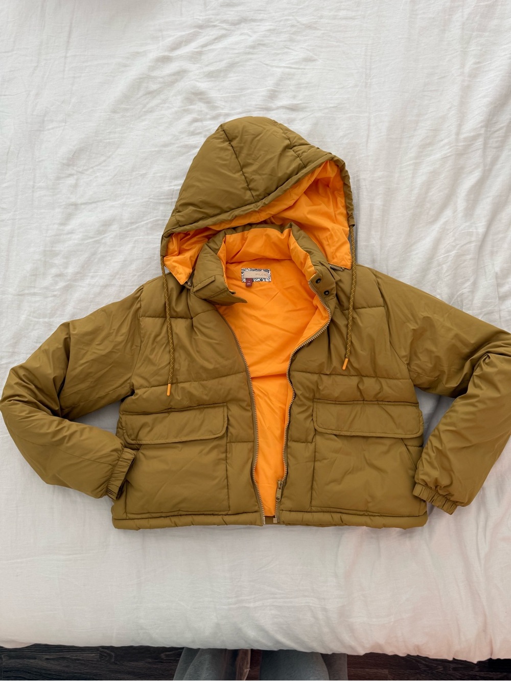 Anthropologie Removable Hooded Puffer Jacket - Mustard/Orange - Picture 2 of 5